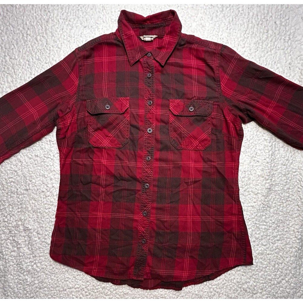 Duluth Trading Co Plaid Flannel Shirt Red Brown Women's Size M Medium Cozy